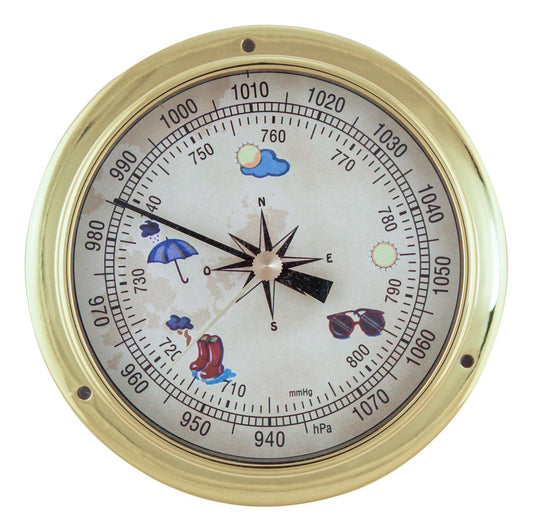 Barométer, réz, színes számlap, Ø: 11,5/9cm, M: 3,4cm