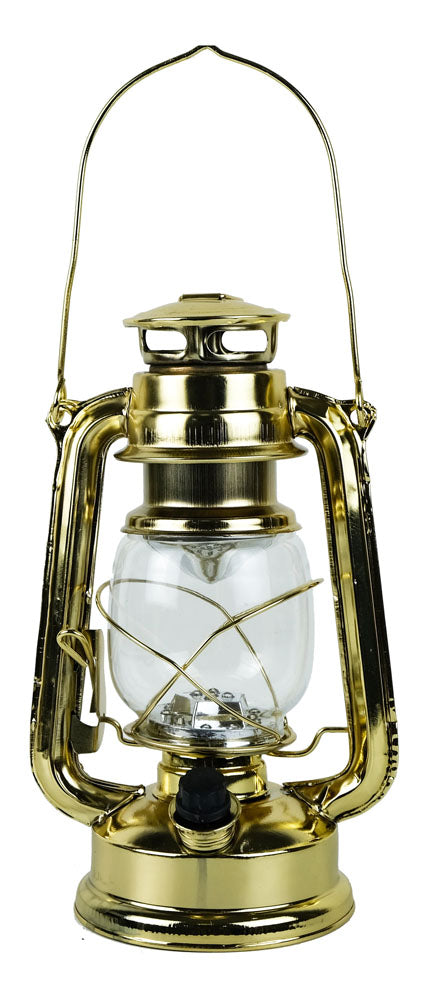 Viharlámpa, led, elemmel működő, sárgaréz színű vas, m: 24,5 cm, ø: 11,5 cm