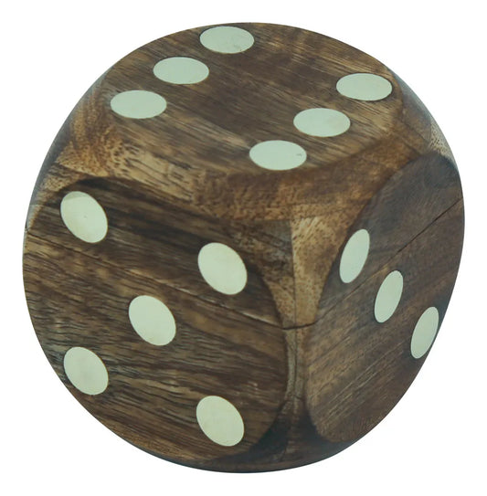 Kocka alakú doboz 6 dobókockával, mangófa/réz, 7,5x7,5x7,5cm