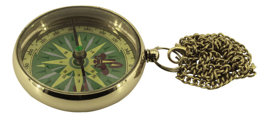 Iránytű, réz, lánccal, átmérő: 5cm, magasság: 1,3cm