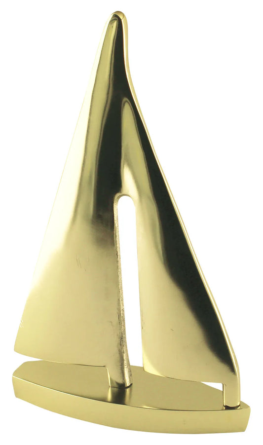 Vitorlás jacht, sárgarézzel bevont alumínium, 19,5x6,5x31 cm