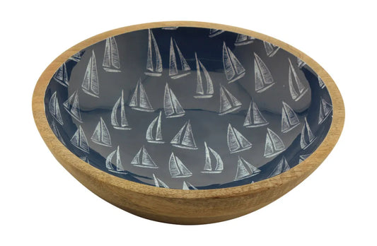 Tál - vitorlások, mangófa zománccal, átmérő: 25cm, magasság: 7,5cm