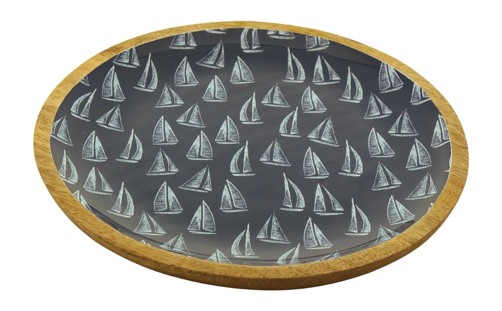 Tányér - Vitorlások, kerek, mangófa zománccal, Ø: 27,5cm, M: 2,5cm