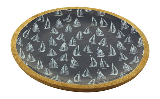 Tányér - Vitorlások, kerek, mangófa zománccal, Ø: 27,5cm, M: 2,5cm