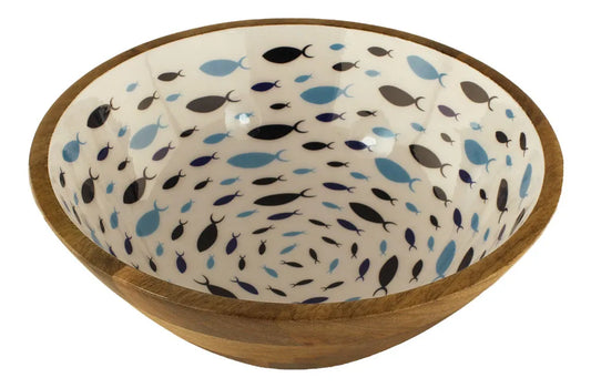 Tál - hal örvény, mangófa zománccal, átmérő: 30 cm, magasság: 10 cm