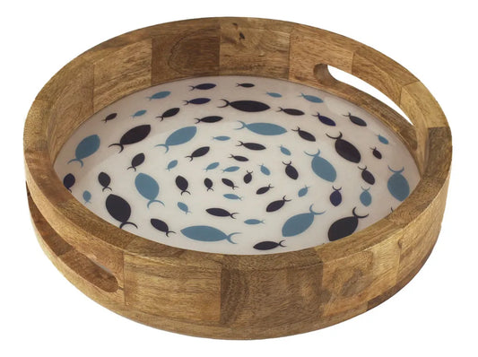 Tálca - Hal örvény, Mangófa zománccal, Átmérő: 27,5 cm, M: 5,5 cm