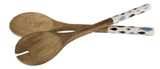 Salátaszedő - Hal, mangófa zománccal, H: 40cm, Készlet/2