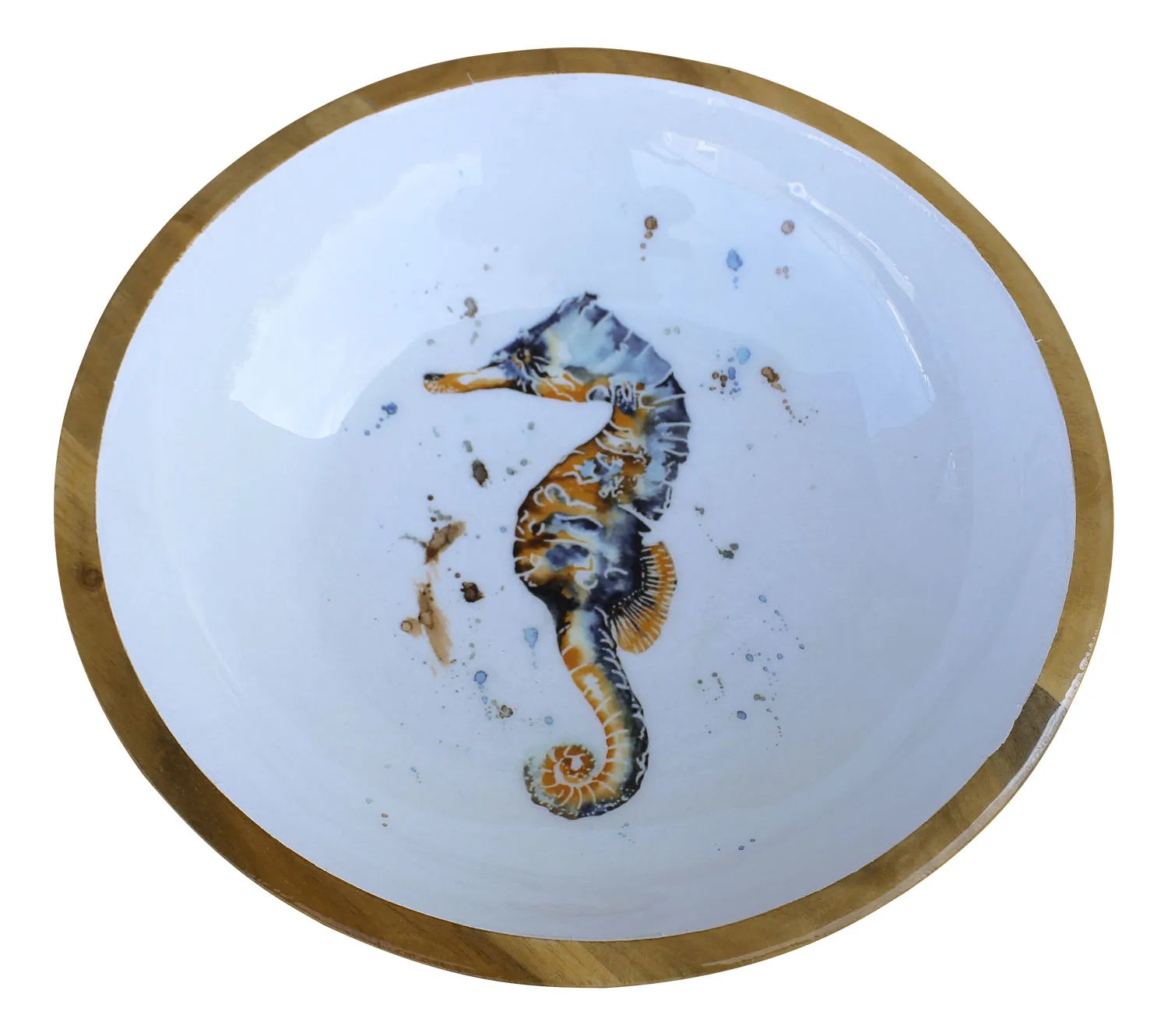 Tál - csikóhal, mangófa zománccal, átmérő: 25 cm, magasság: 7,5 cm