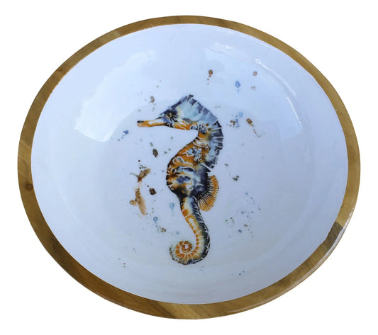 Tál - csikóhal, mangófa zománccal, átmérő: 25 cm, magasság: 7,5 cm