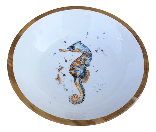 Tál - csikóhal, mangófa zománccal, átmérő: 30cm, magasság: 7,5cm