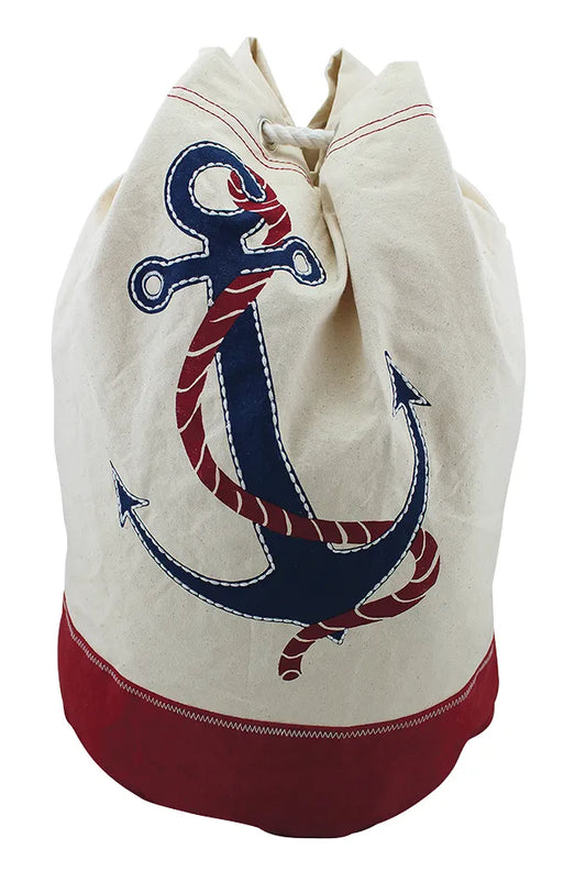 Hátizsák horgony mintával, pamut, krém/piros/kék, m: 45cm, ø: 30cm