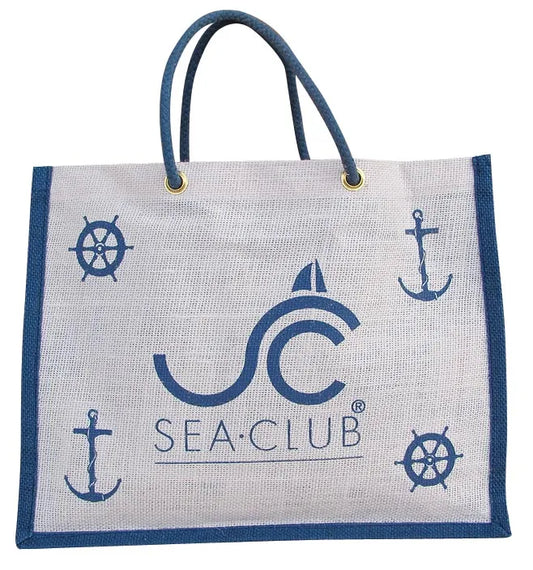 Sea-club juta táska, fehér/kék, 36x28x12cm