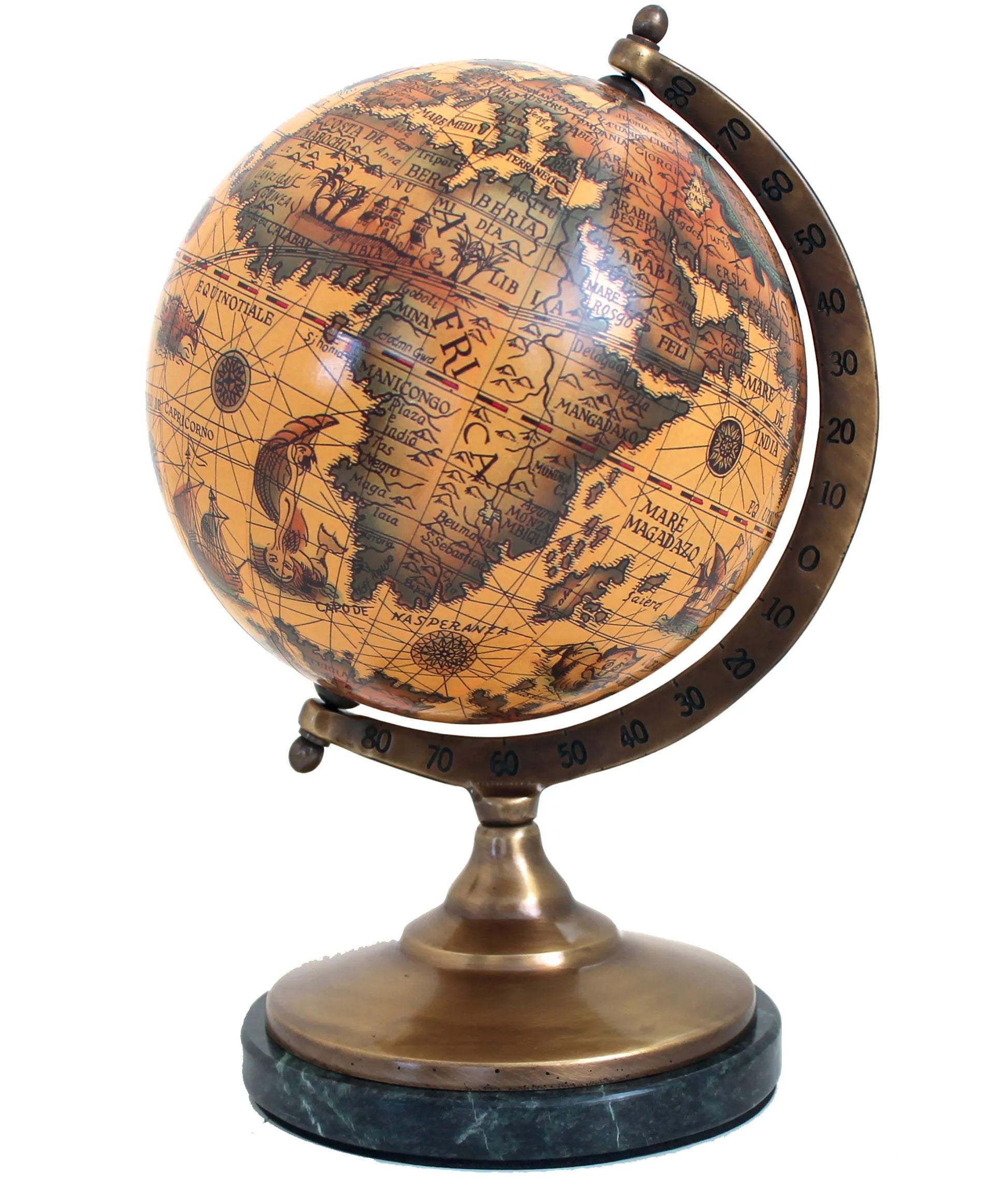 Régi térképes márvány talpú földgömb