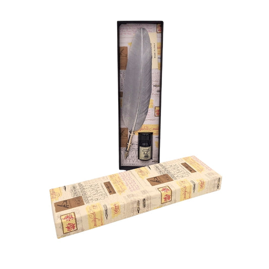 Kalligráfia Készlet – Ezüst Libatoll Toll Heggyel + Fekete Tinta