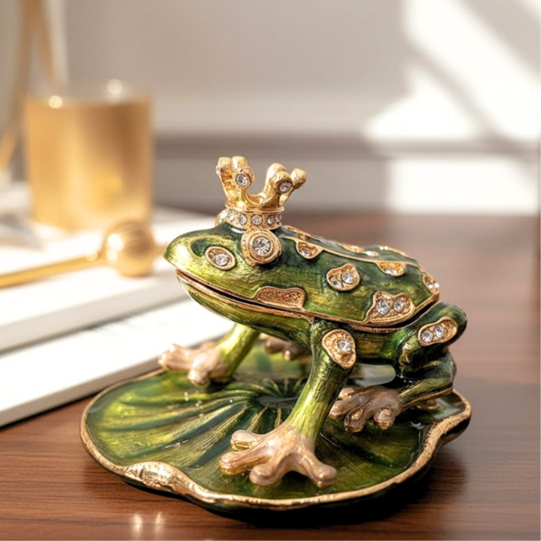 Exkluzív, gazdagon díszített fém doboz kristályokkal - Béka