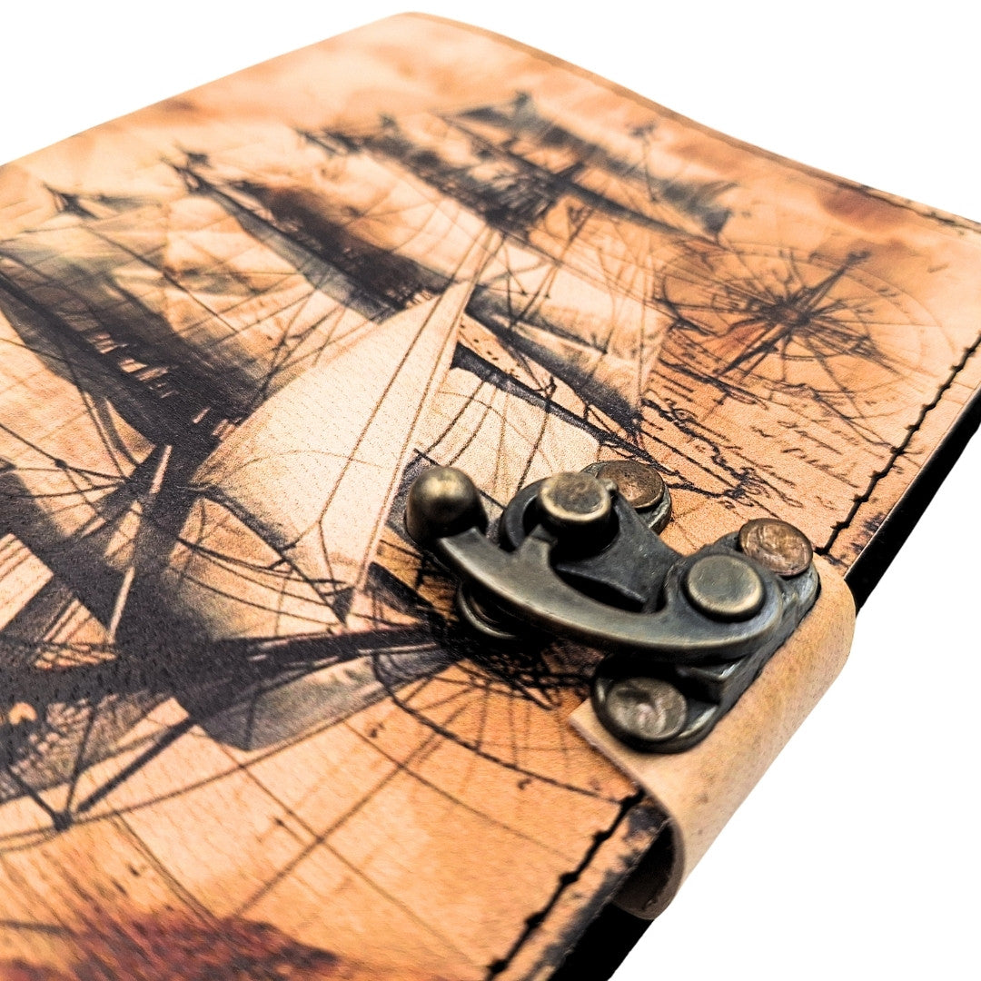 Bőr notesz hajó vitorlás retró - Ajándék tengerésznek