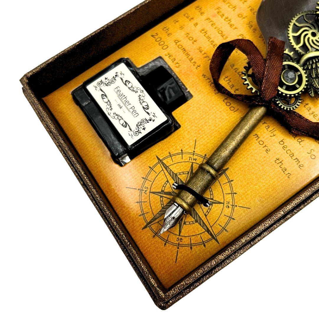 Retro Kalligráfia Készlet Vintage Libatollal + 6 Heggyel + Tintával