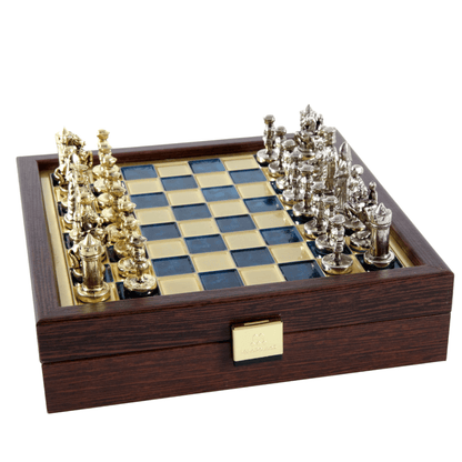 Elegáns prémium sárgaréz sakk-készlet 20x20 cm - bizánci stílus
