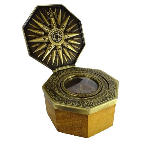 Nautikus Cardan sárgaréz iránytű fadobozban - reprodukció