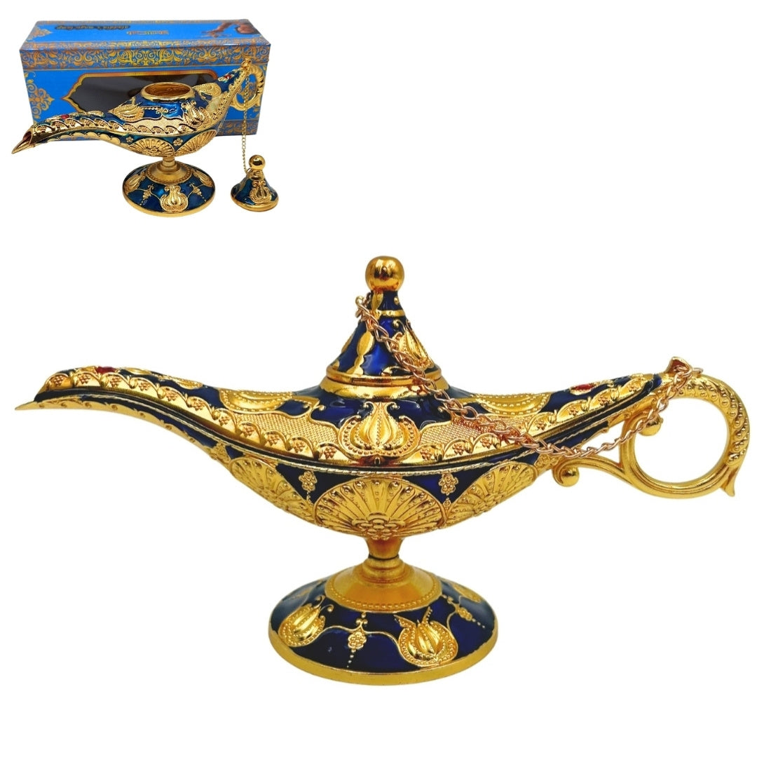 Aladdin lámpa - kék-arany dekoráció, 22 cm