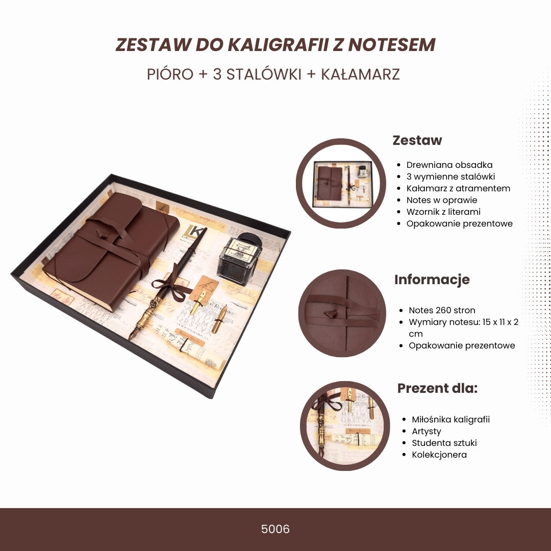 Exkluzív kalligráfia készlet jegyzetfüzettel - toll + 3 hegy + tintatartó