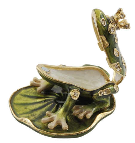 Exkluzív, gazdagon díszített fém doboz kristályokkal - Béka