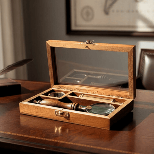 Utazó Készlet – Távcső + Iránytű + Nagyító Fa Dobozban –