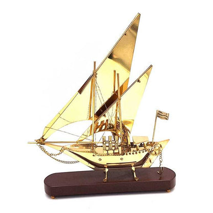 Sárgaréz hajó fa alapon 43 cm