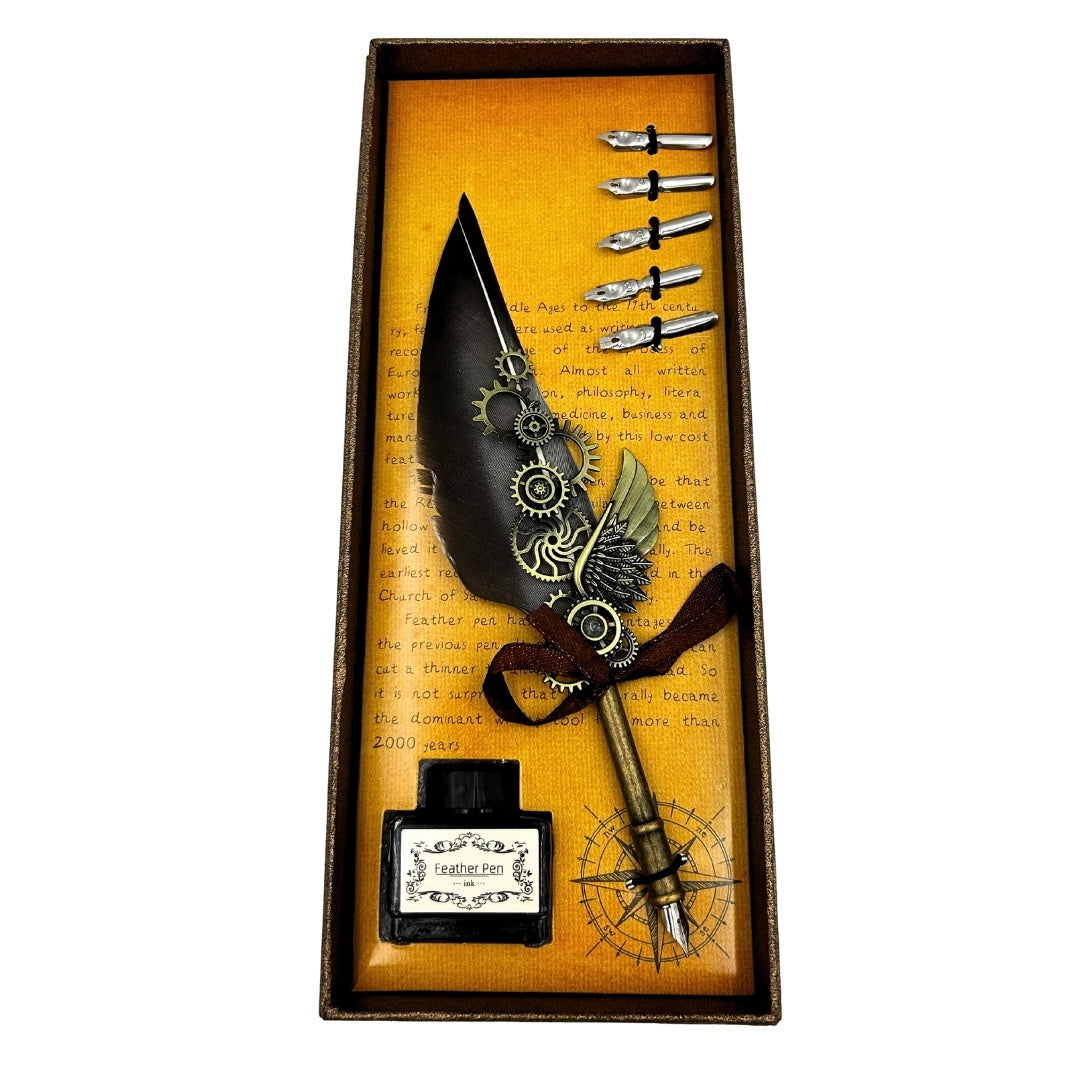 Retro Kalligráfia Készlet Vintage Libatollal + 6 Heggyel + Tintával