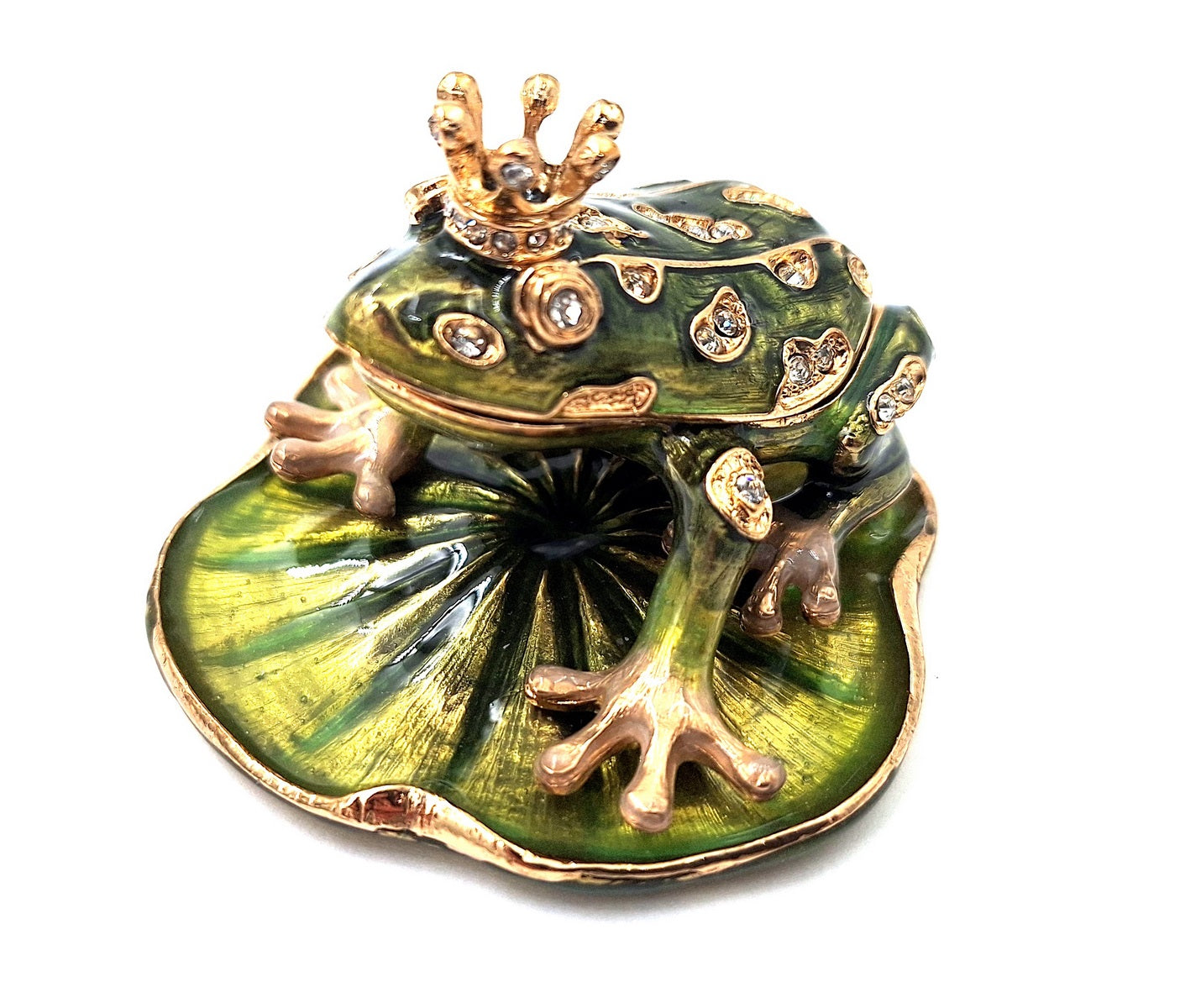 Exkluzív, gazdagon díszített fém doboz kristályokkal - Béka