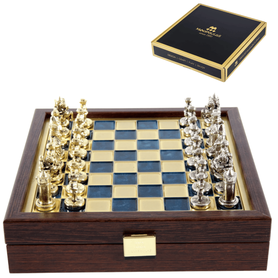 Elegáns prémium sárgaréz sakk-készlet 20x20 cm - bizánci stílus