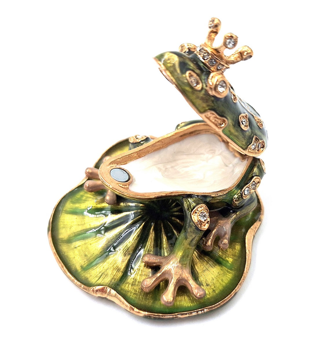 Exkluzív, gazdagon díszített fém doboz kristályokkal - Béka