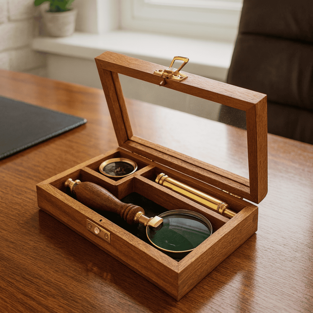 Utazó Készlet – Távcső + Iránytű + Nagyító Fa Dobozban –