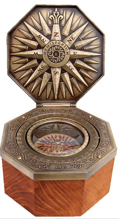 Nautikus Cardan sárgaréz iránytű fadobozban - reprodukció