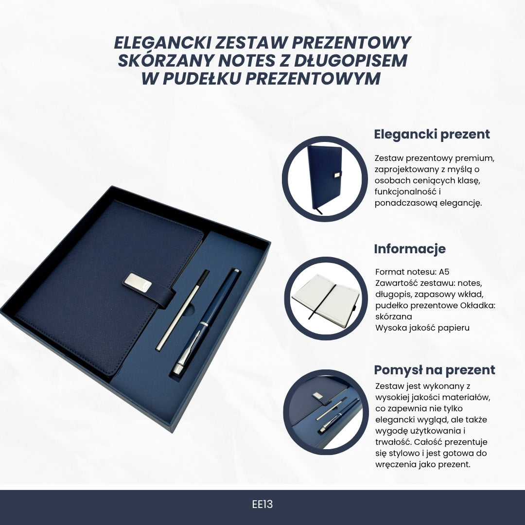 Elegáns ajándékszett - A5 bőr jegyzetfüzet tollal, díszdobozban