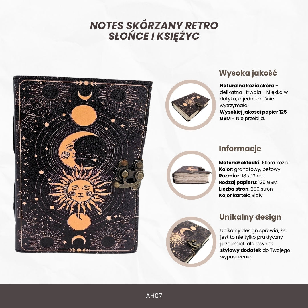 Bőr notesz - Nap és Hold - 200 oldal