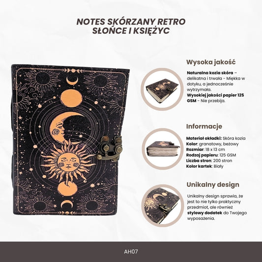 Bőr notesz - Nap és Hold - 200 oldal