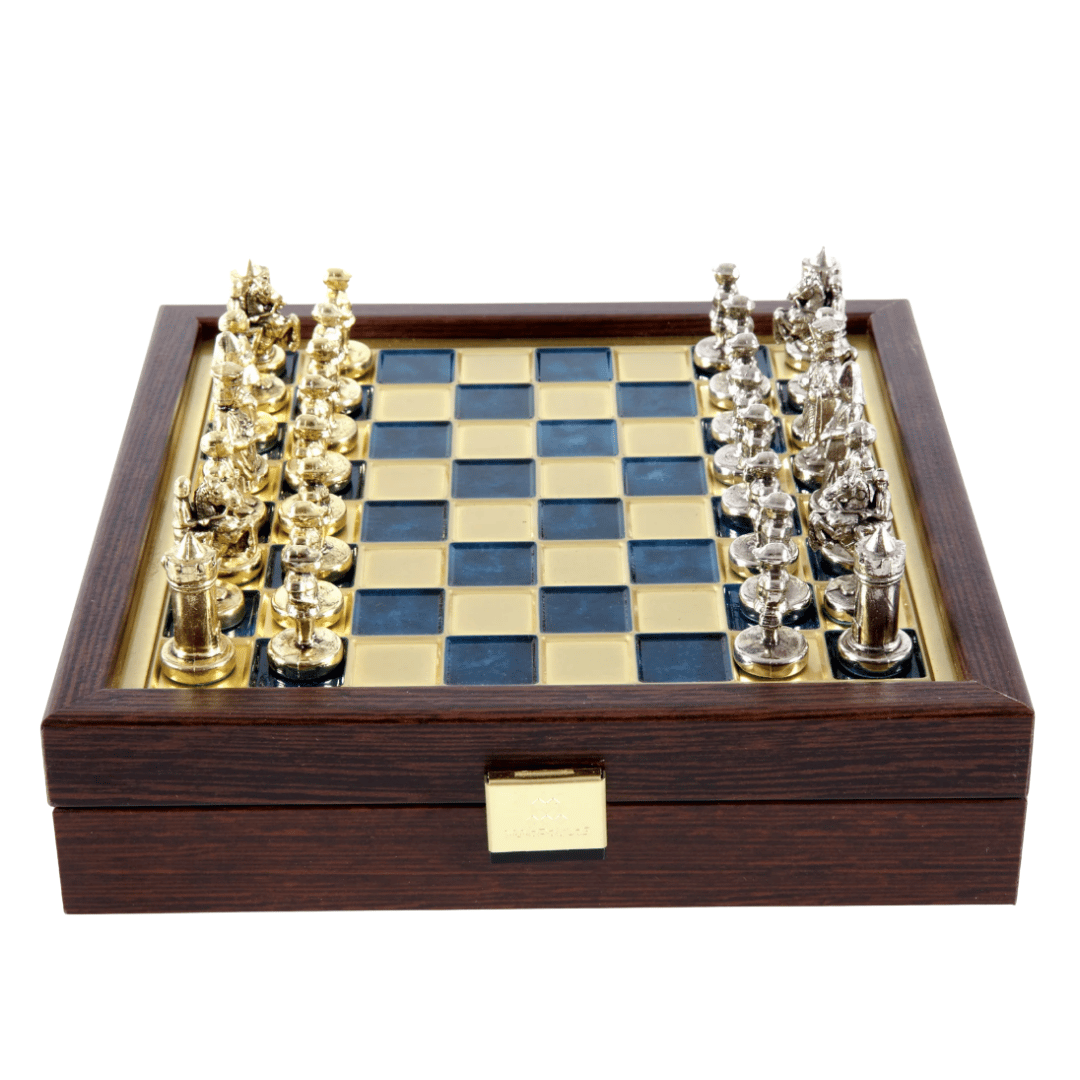Elegáns prémium sárgaréz sakk-készlet 20x20 cm - bizánci stílus