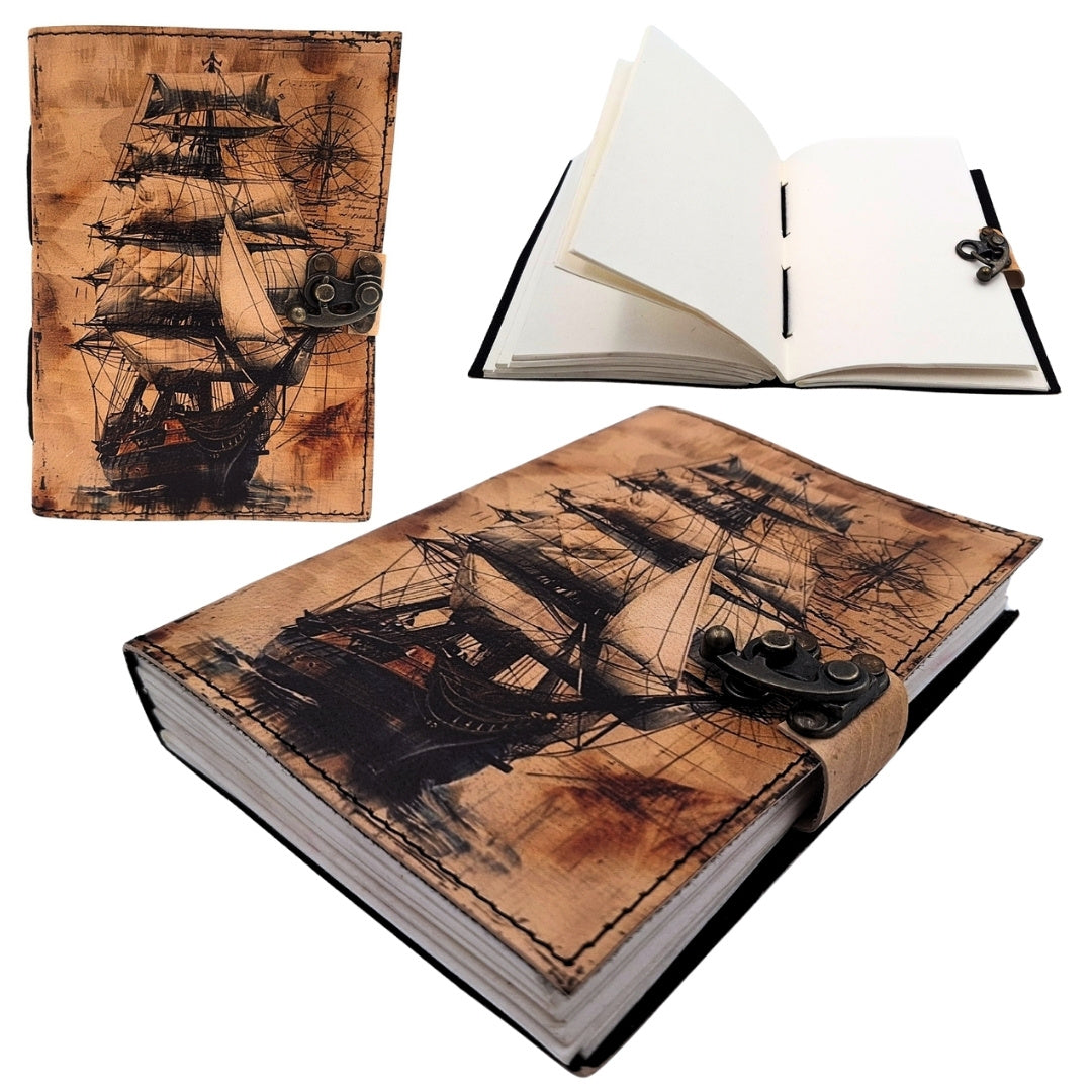 Bőr notesz hajó vitorlás retró - Ajándék tengerésznek
