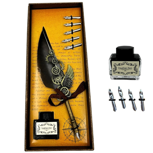 Retro Kalligráfia Készlet Vintage Libatollal + 6 Heggyel + Tintával