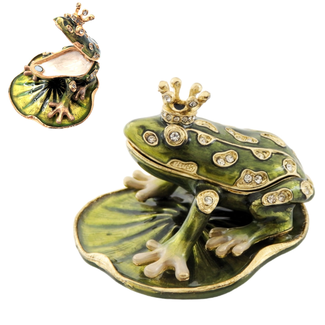 Exkluzív, gazdagon díszített fém doboz kristályokkal - Béka