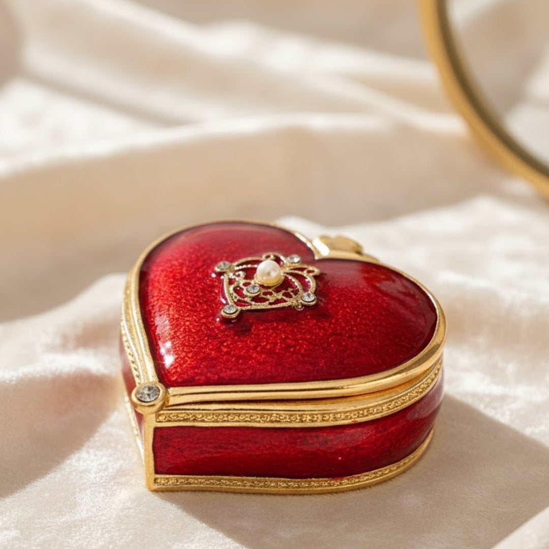 Exkluzív csecsebecsés doboz / ékszerdoboz - szív kristályokkal -
