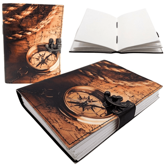 Bőr notesz iránytűvel, retro vintage, 200 oldal – Ajándék utazónak