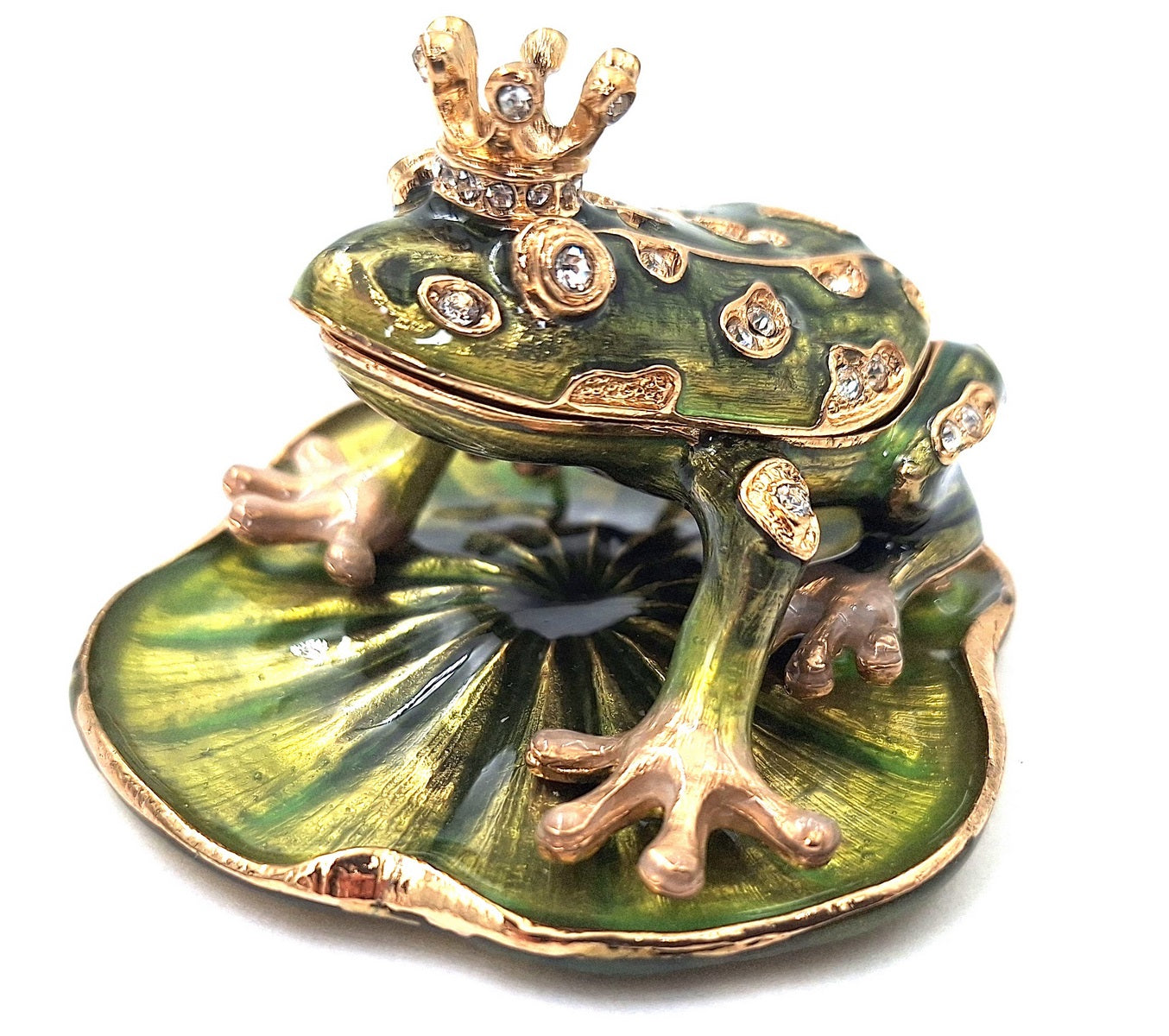 Exkluzív, gazdagon díszített fém doboz kristályokkal - Béka