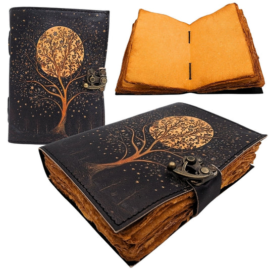 Bőr notesz Vintage Retro Fa és Hold 200 oldal