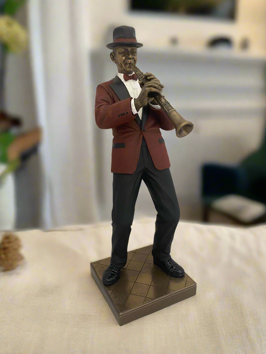 Klarinétos jazz zenész bronz bevonatú szobor
