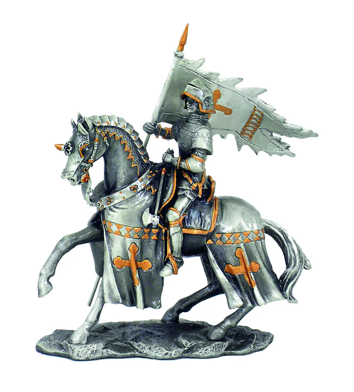 Keresztes lovag, zászlóvivő ón szobor