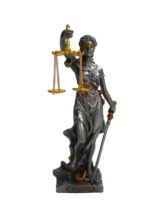 Jusztícia istennő ón szobor