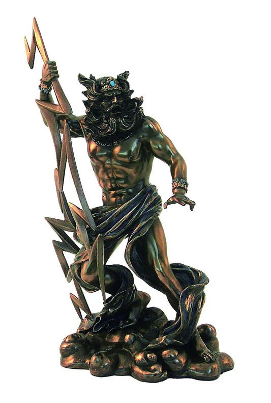 Zeusz villámmal bronz bevonatú szobor