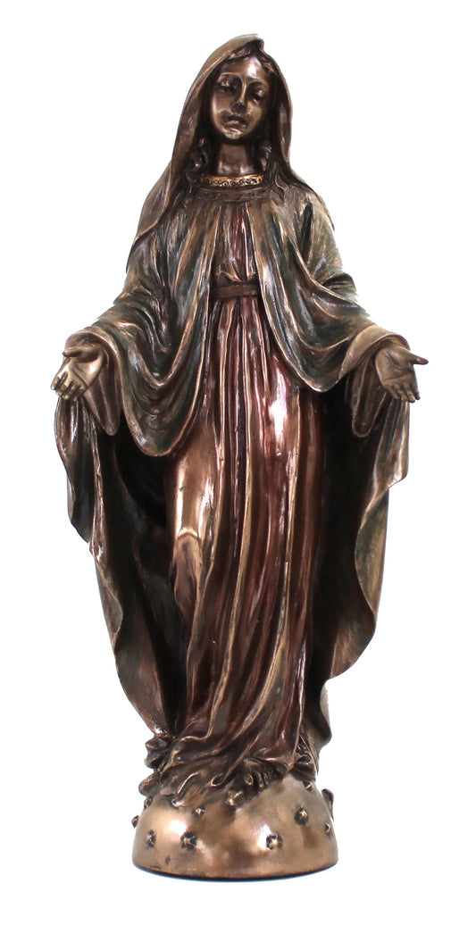 Tárt karú Mária bronz bevonatú szobor